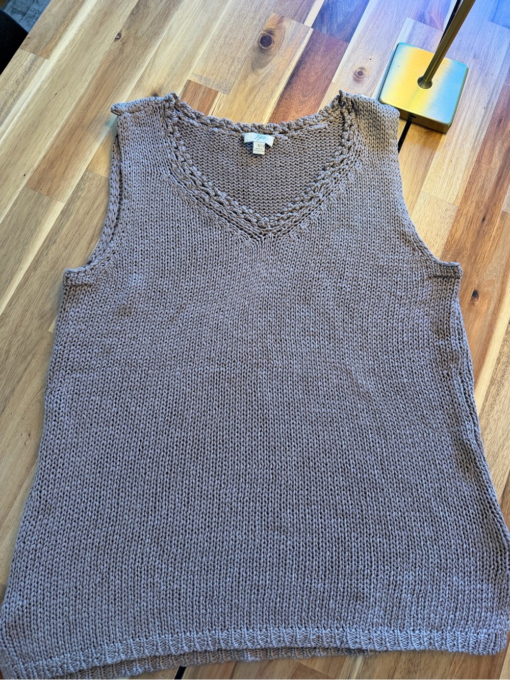 J.Jill 100% Cotton Chunky Knit Sleeveless Sweater Vest Taupe L